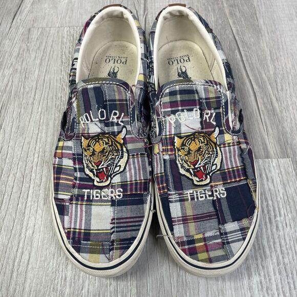 Polo Ralph Lauren Sneakers Keaton Slip On Tiger Plaid Shoes Size 12 Preppy A - Picture 3 of 10
